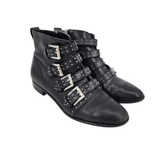 Rebecca Minkoff Leather Black Studded Buckle Ankle Booties Boots Size 8